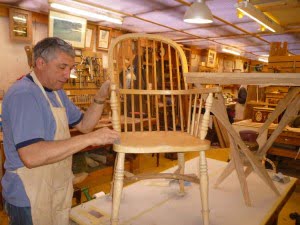 Christopher Paget working on his Windsor chair at Chippendale School of Furniture