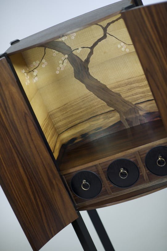 Gary Staple's tea cabinet with marquetry inlays
