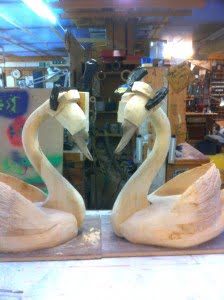 Wooden carved swan head